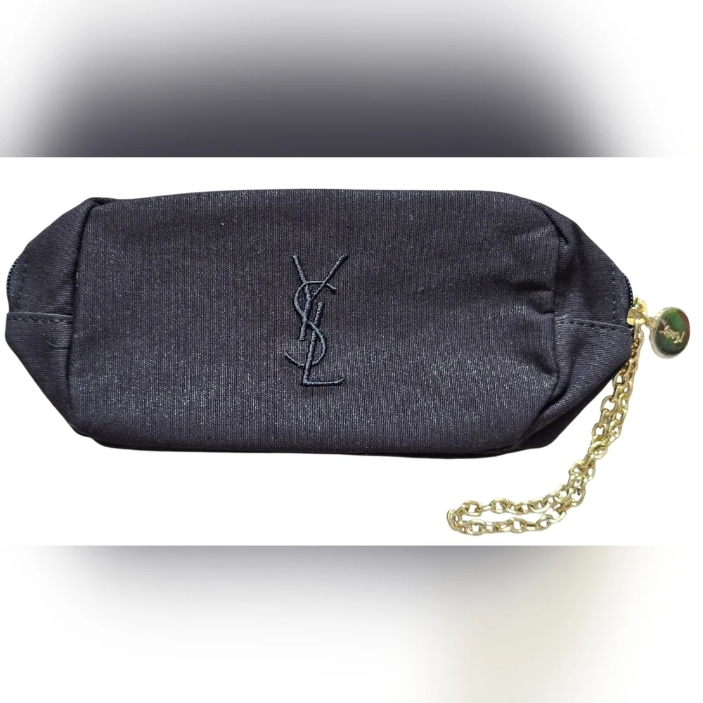 Yves Saint Laurent YSL Black Makeup Wristlet w/Gold Chain And Parfum Sample, New - Picture 2 of 10